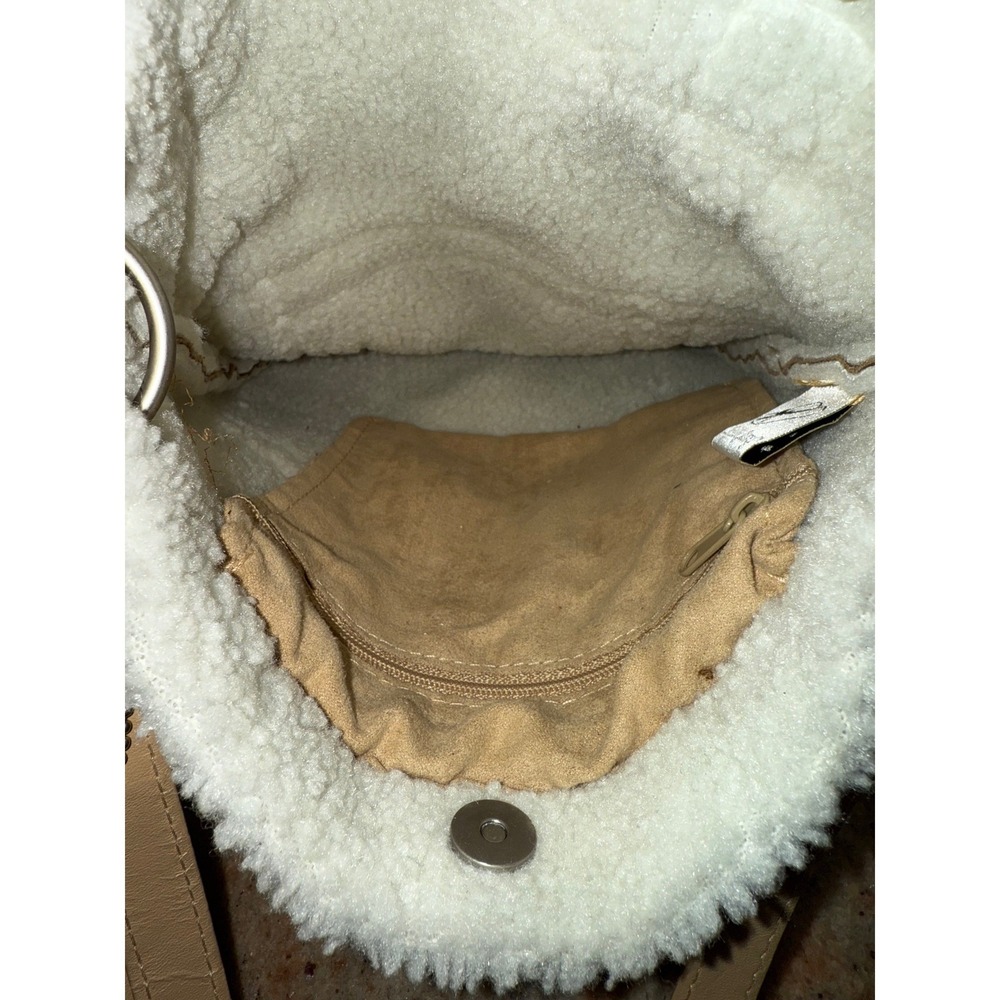 Isabellas Journey Tan Faux Suede Sherpa Trim Crossbody Bag Boho Cabincore Rustic - Picture 5 of 11
